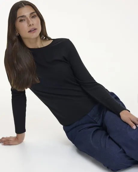 Long-Sleeve Crew-Neck Ribbed Top