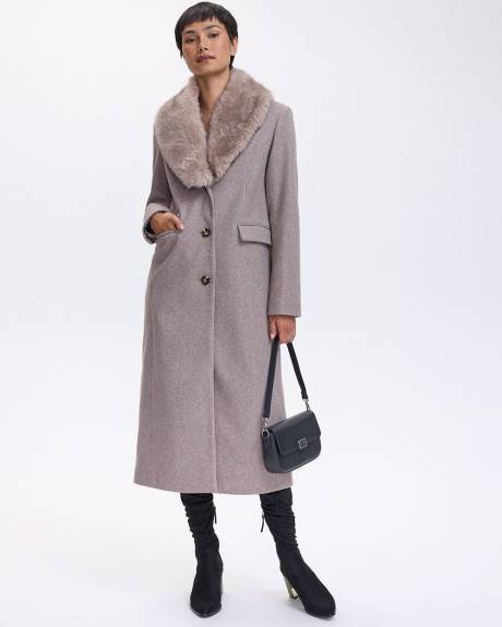 Maxi Coat with Faux Fur Collar