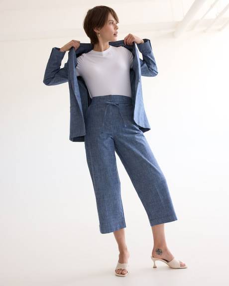 Wide-Leg Cropped Chambray Pant