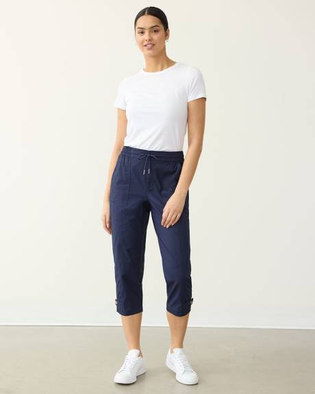 Pantalon capri à taille haute et jambe droite en popeline - Petite