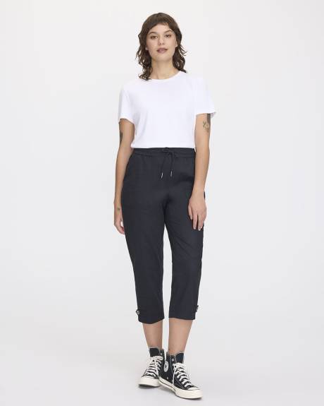 Pantalon capri à taille haute et jambe droite en popeline