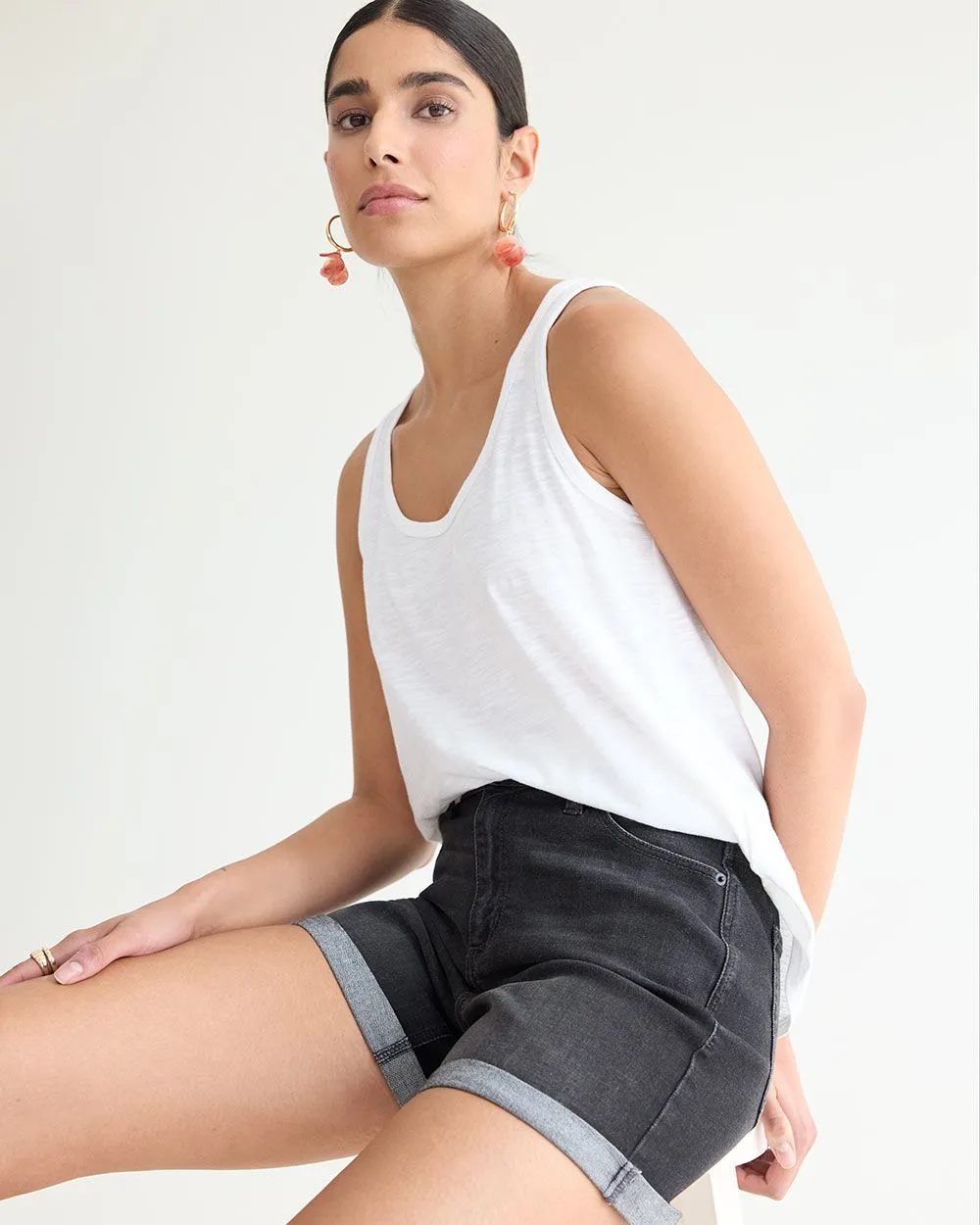 Mid-Rise Denim Shorts with Rolled Hem