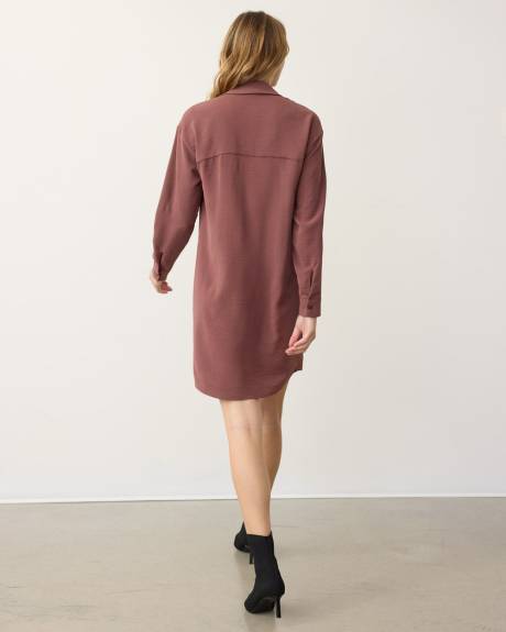 Long-Sleeve Shift Dress with Shirt Collar