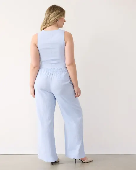 Pantalon en lin à jambe large et taille haute - Long