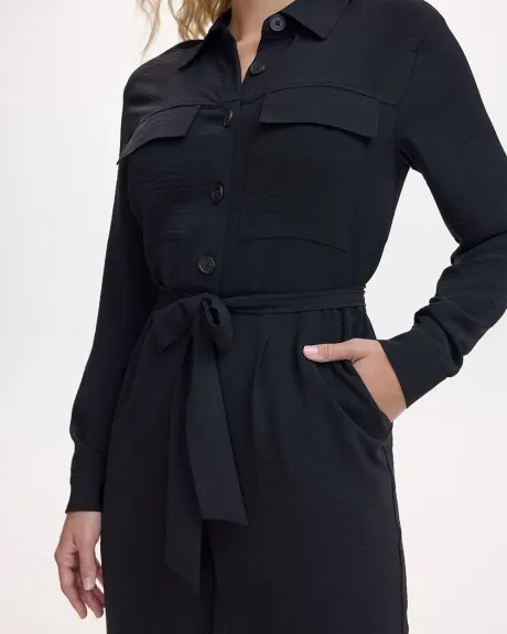 Straight-Leg Long-Sleeve Jumpsuit with Utility Pockets