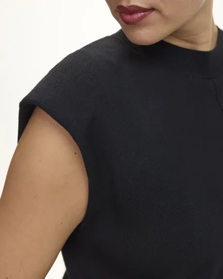 Extended-Sleeve Mock-Neck Top with Shoulder Pads