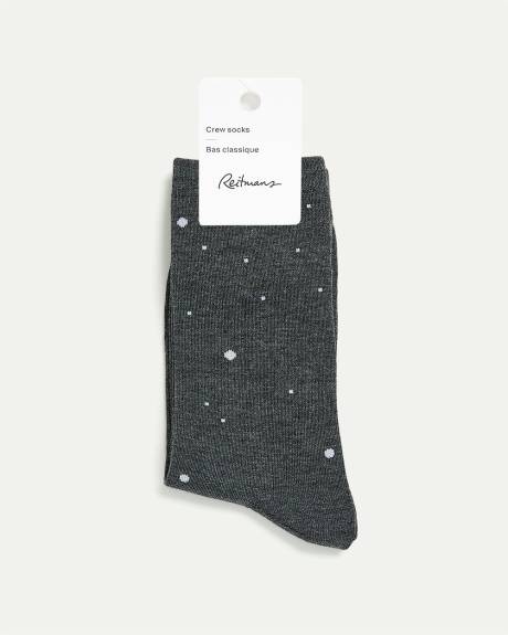 Cotton Crew Socks with White Owl