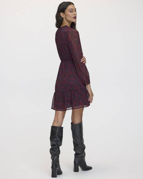 Long-Sleeve V-Neck Tiered Dress