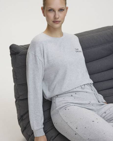 Long-Sleeve Crew-Neck Brushed Snit Pyjama Top - R Line