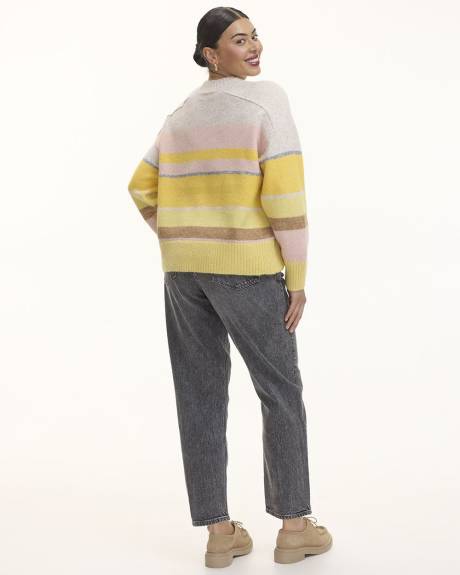 Striped Long-Raglan-Sleeve Mock-Neck Sweater