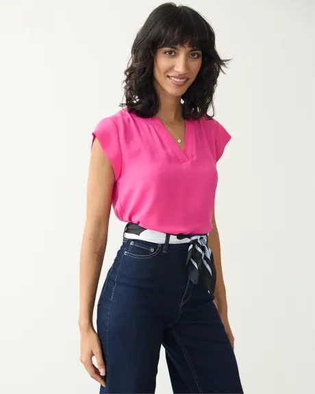 Cap-Sleeve Blouse with Split Neckline - R Essentials