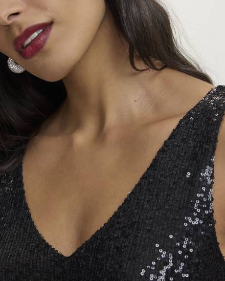 V-Neck Sleeveless Sequin Top