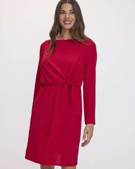 Long-Sleeve Boat-Neck Dress with Knot Detail