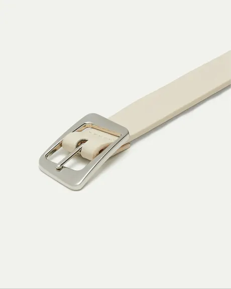 Skinny Faux Leather Belt with Angled Buckle