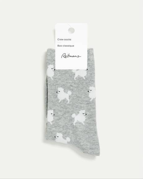 Cotton Crew Socks with Poodles