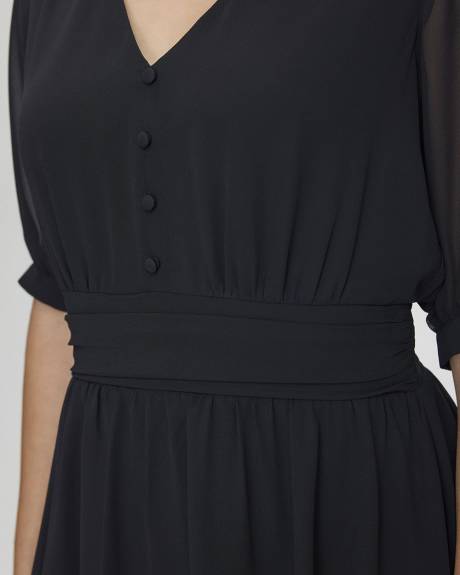 Elbow-Sleeve V-Neck Dress