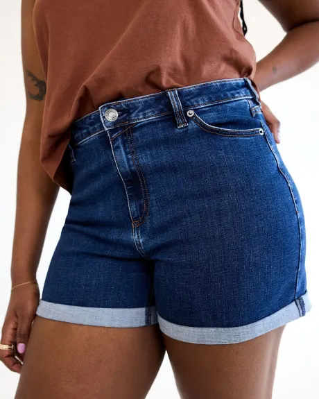 Short en jean à taille mi-haute à ourlet roulé