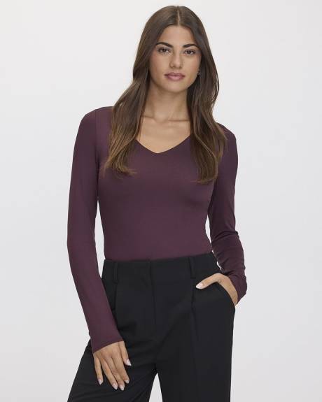 Long-Sleeve V-Neck Sculpting Tee