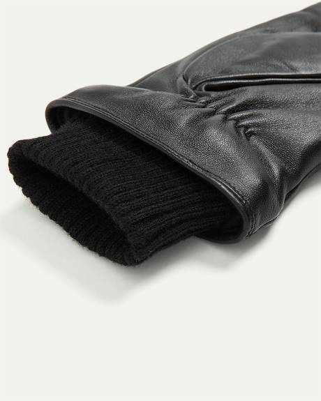 Leather Gloves with Knit Cuffs