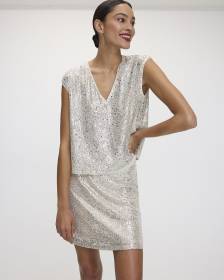 Extended-Sleeve V-Neck Sequins Top