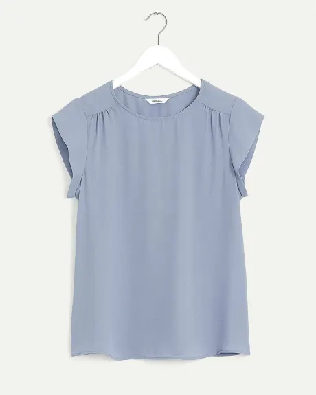 Cap-Sleeve Blouse with Crew Neckline, R Essentials