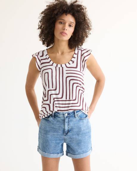 Scoop-Neck Tee with Short Flutter Sleeves