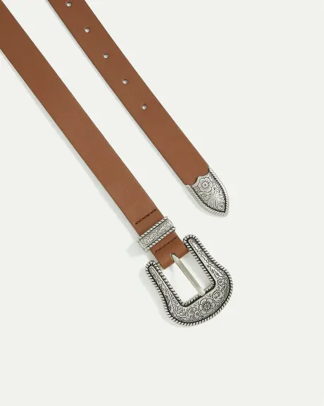 Faux Leather Belt with Western Buckle