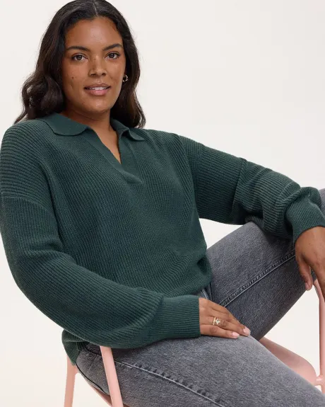 Long-Sleeve Cashmere-Blend Sweater with Johnny Collar