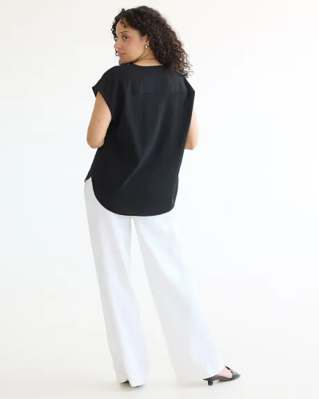 Short-Sleeve V-Neck Blouse