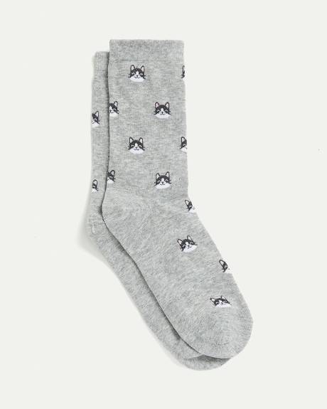 Cotton Crew Socks with Cats