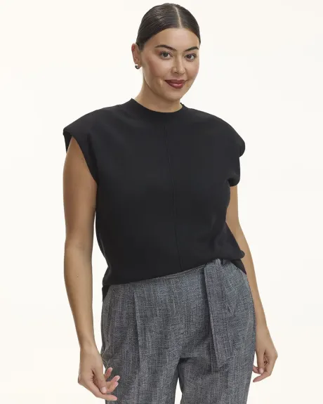 Extended-Sleeve Mock-Neck Top with Shoulder Pads