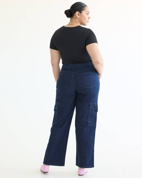 Straight-Leg High-Rise Cargo Denim Pant