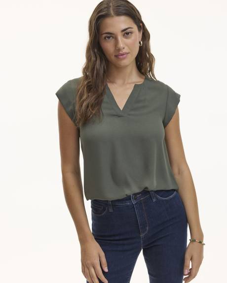 Cap-Sleeve Blouse with Split Neckline - R Essentials