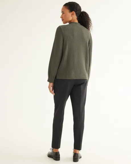 Long-Puffy-Sleeve Mock-Neck Top