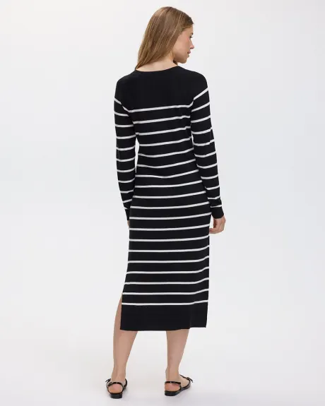 Long-Sleeve Crew-Neck Midi Sweater Dress