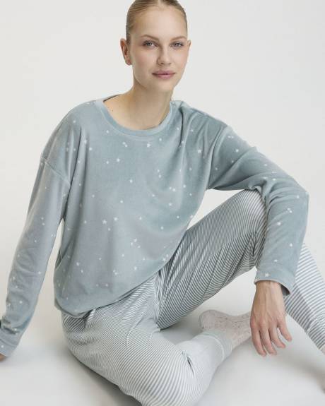 Long-Sleeve Crew-Neck Velvet Pyjama Top - R Line