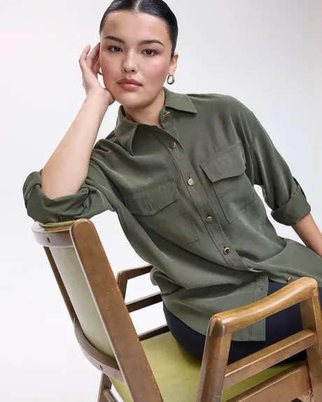 Long-Sleeve Buttoned-Down Blouse with Utility Pockets