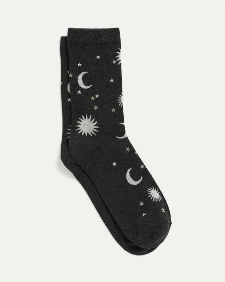 Cotton Crew Socks with Astral Pattern