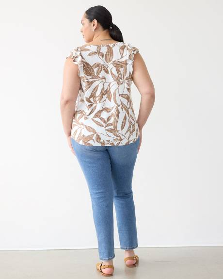 Blouse sans manches à encolure fendue et épaules à volants