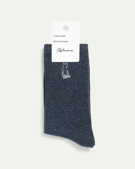 Cotton Crew Socks with Cat