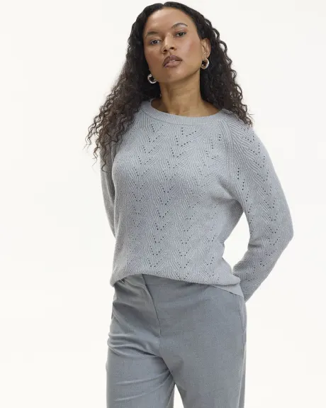 Long-Sleeve Crew-Neck Sweater with Pointelle Stitches