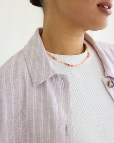 Short-Sleeve Buttoned-Down Linen-Blend Blouse