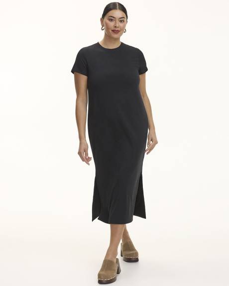 Short-Sleeve Crew-Neck Midi Dress