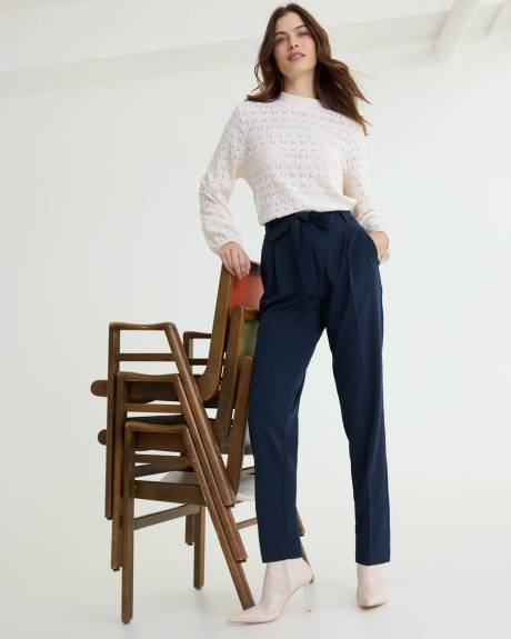 Pantalon à jambe fuselée et taille haute avec ceinture - L'Intemporelle - Petite