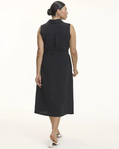 Sleeveless Buttoned-Down Midi Dress with Shirt Collar