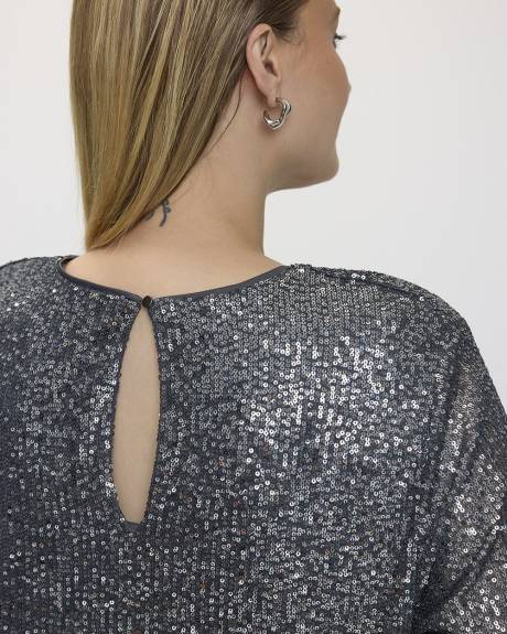 Short-Sleeve Crew-Neck Sequins Top