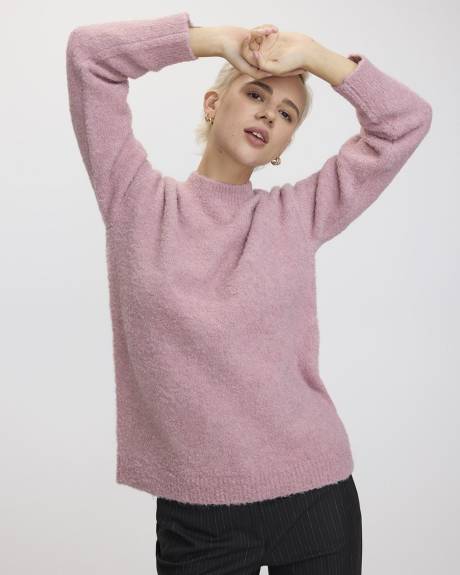 Long-Sleeve Crew-Neck Loose Bouclé Pullover