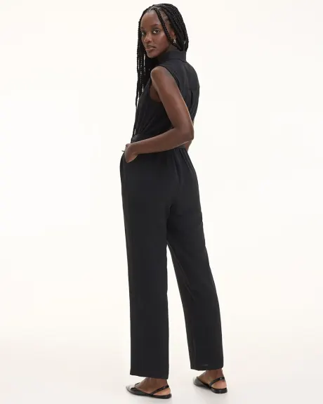 Straight-Leg Sleeveless Jumpsuit with Shirt Collar