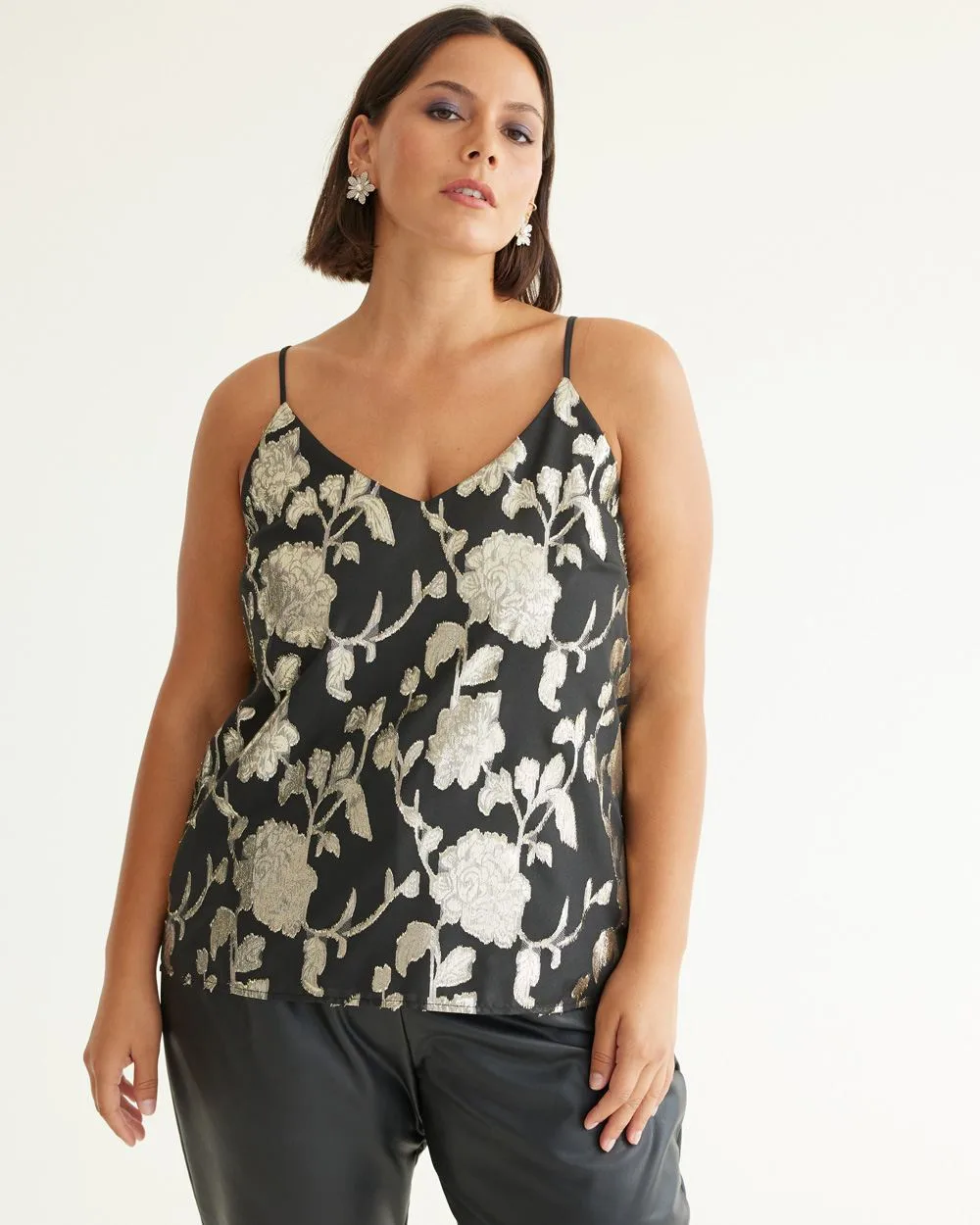 V-Neck Sleeveless Blouse with Metallic Embellishments