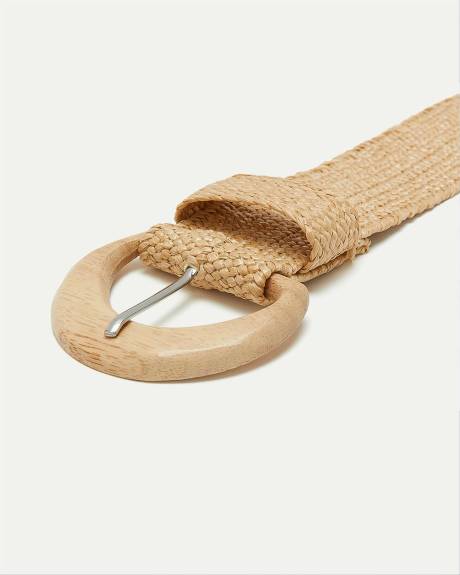 Straw Belt with Wooden Buckle